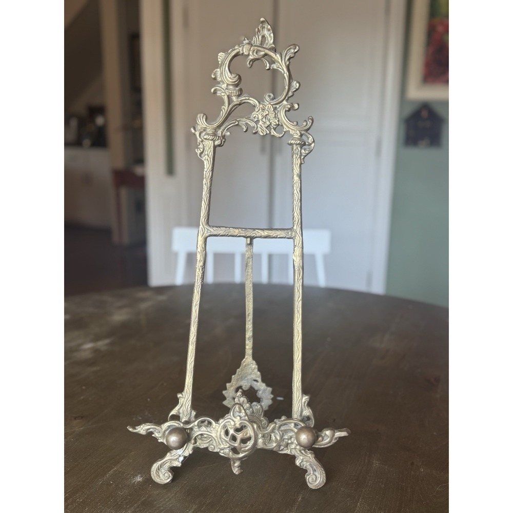 Vintage Ornate Brass Table Top Art Easel Wedding Photo Frame Display Stand 20"